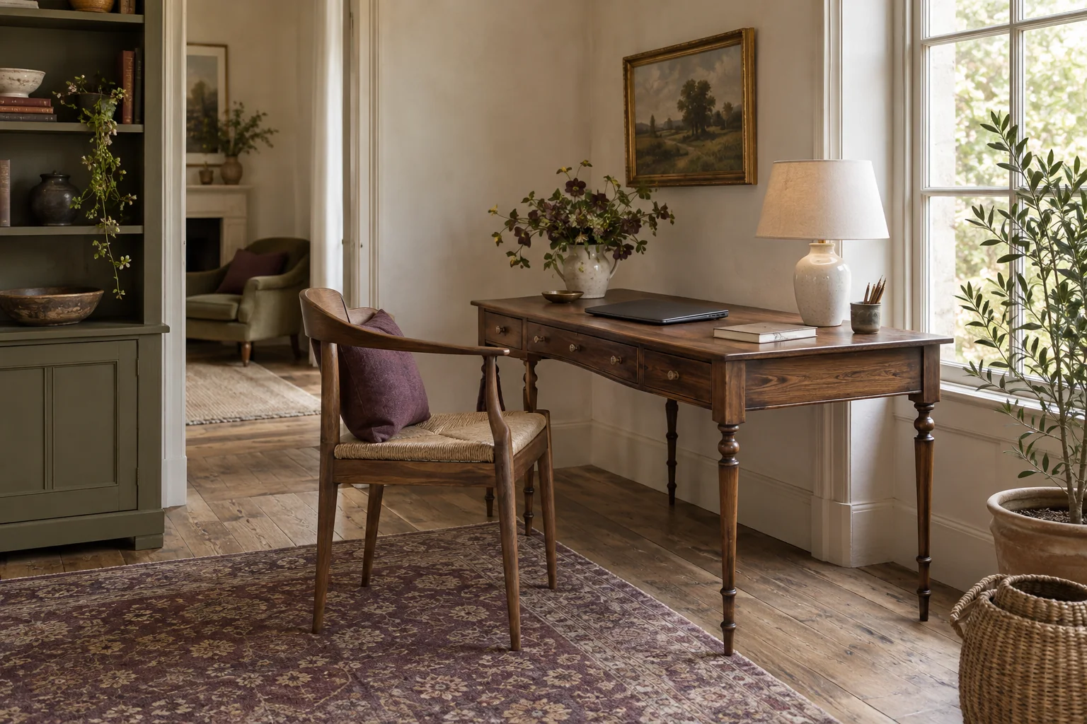 Illustrative vintage writing desk arranged for a modern working day
